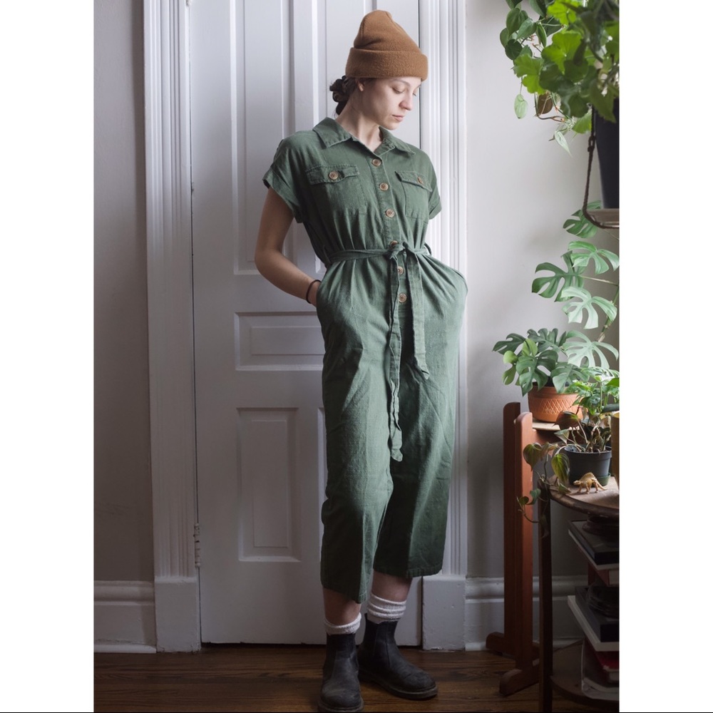 Army green linen jumpsuit
